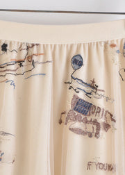 Women Grey Embroideried Letter Graphic Elastic Waist Skirts Summer