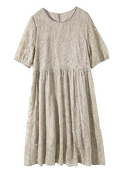 Women Grey Embroideried Wrinkled Patchwork Lace Dresses Summer