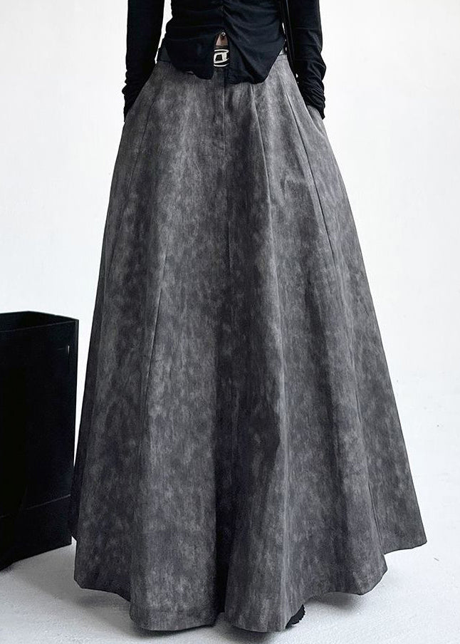 Women Grey High Waist Pockets Maxi Skirt Spring