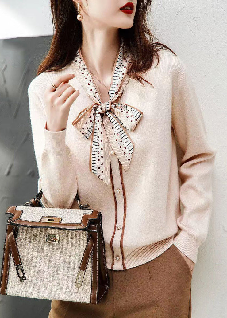 Women Grey Lace Up Button Patchwork Knit Sweaters Long Sleeve