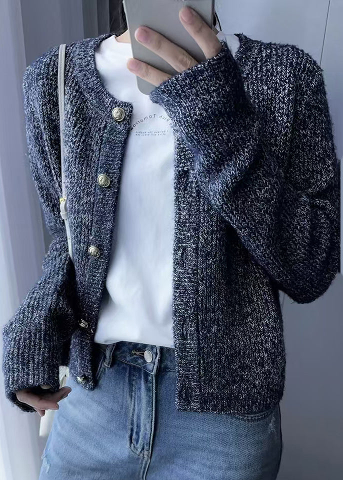 Women Grey O Neck Button Cozy Wool Knit Cardigans Fall