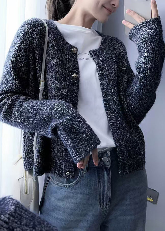 Women Grey O Neck Button Cozy Wool Knit Cardigans Fall