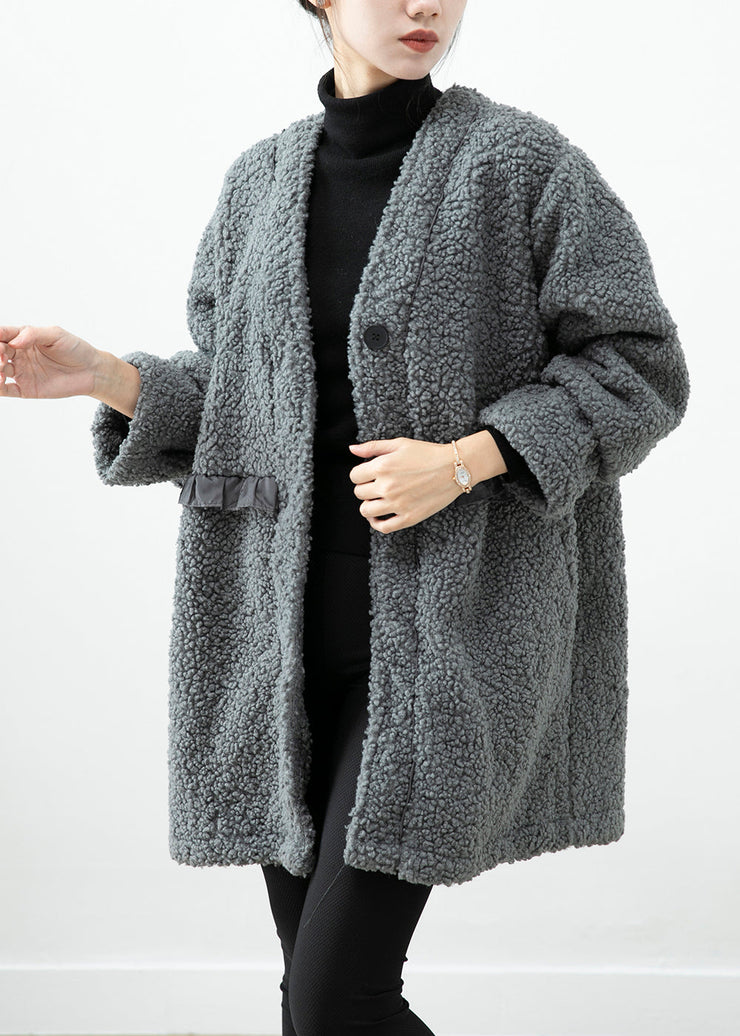 Women Grey Ruffled Patchwork Faux Fur Coat Winter