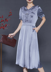 Women Grey Tasseled Draping Silk Dresses Summer