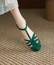 Women Handmade Splicing Hollow Out Sandals Green Suede