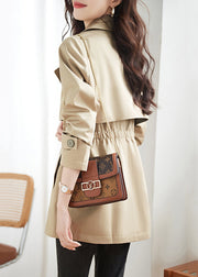 Women Khaki Double Breast Pockets Patchwork Cotton Trench Coats Fall