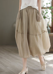 Women Khaki Elastic Waist Patchwork Organza Skirts Spring