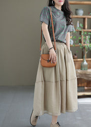 Women Khaki Elastic Waist Patchwork Organza Skirts Spring