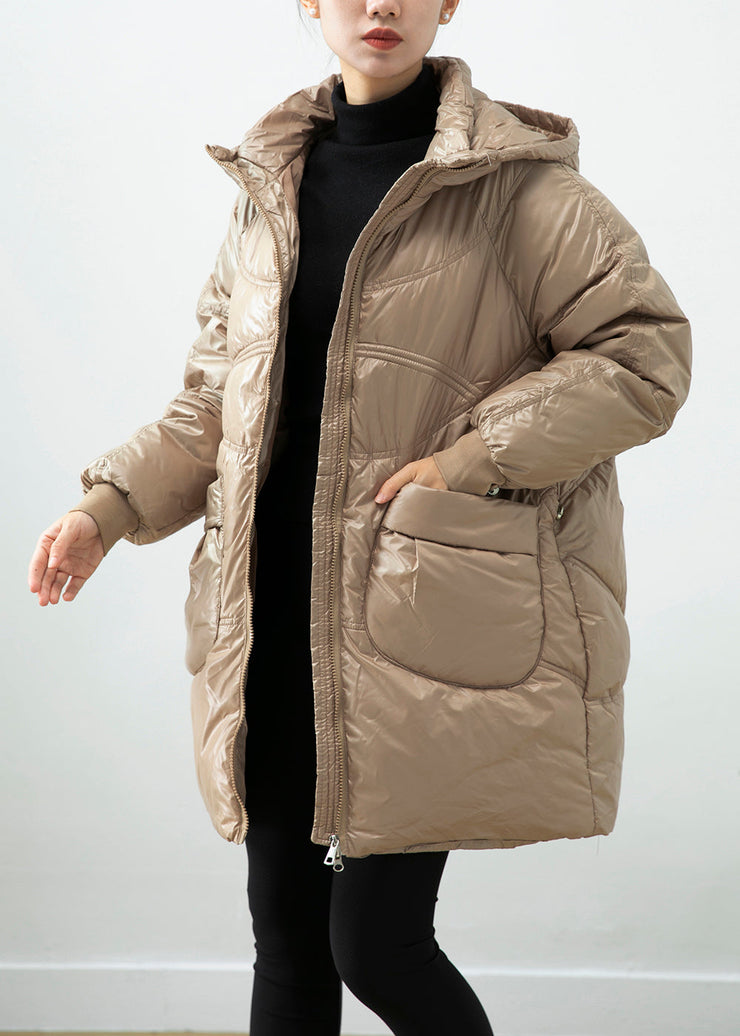 Women Khaki Hooded Pockets Fine Cotton Filled Winter Coats Winter