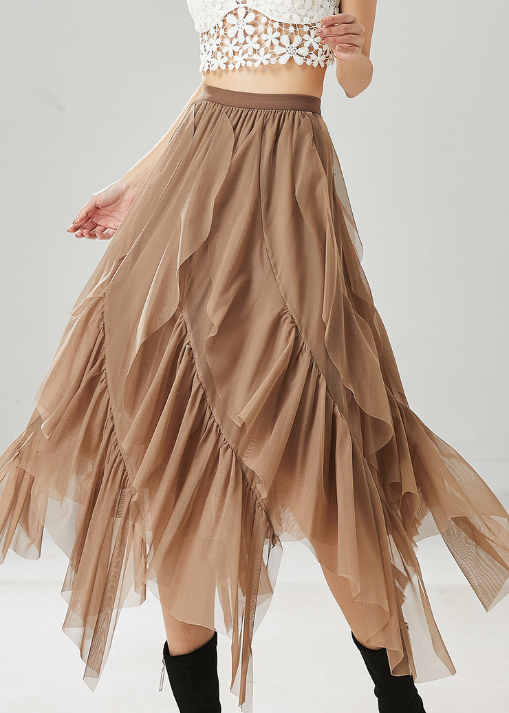 Women Khaki Layered Ruffleds Chiffon Skirt Summer