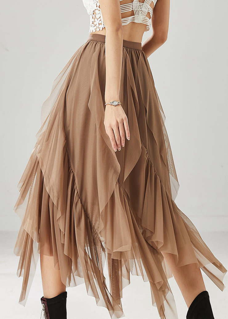 Women Khaki Layered Ruffleds Chiffon Skirt Summer