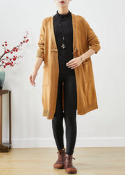 Women Khaki Oversized Pockets Knit Cardigan Fall