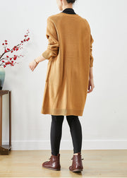 Women Khaki Oversized Pockets Knit Cardigan Fall