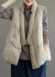 Women Khaki V Neck Pockets Drawstring Duck Down Waistcoat Sleeveless