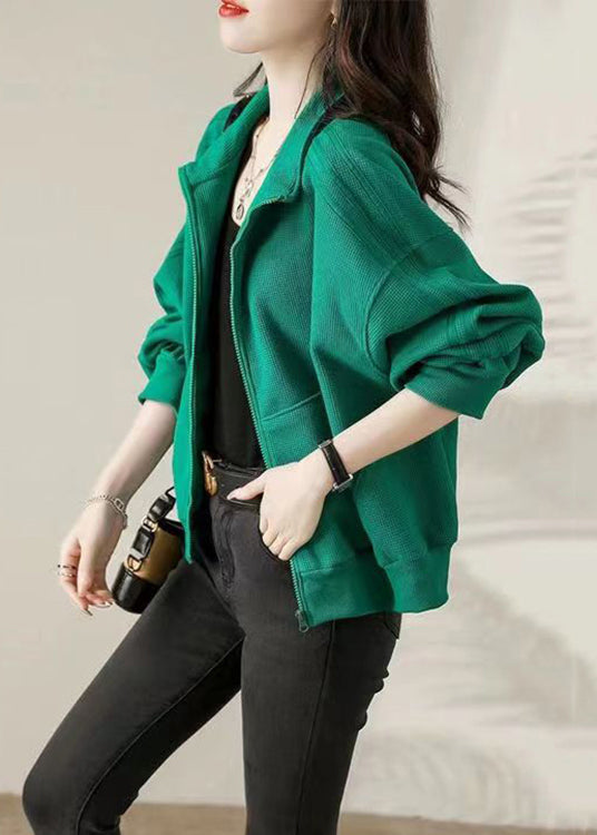 Women Khaki Zip Up Pockets Patchwork Cotton Coat Fall