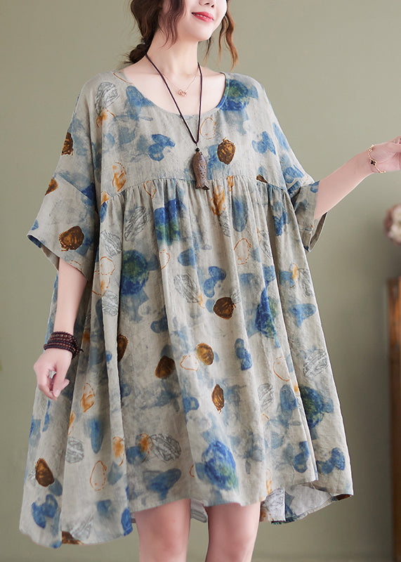 Women Lake Blue Oversized Print Cotton Maxi Dress Summer