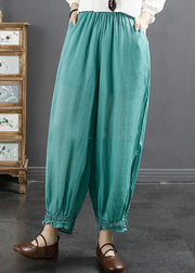 Women Lake Blue Ruffled Patchwork Ramie Harem Pants Summer