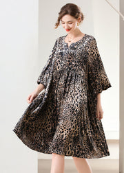 Women Leopard Print Oversized Silk Velour Holiday Dress Spring