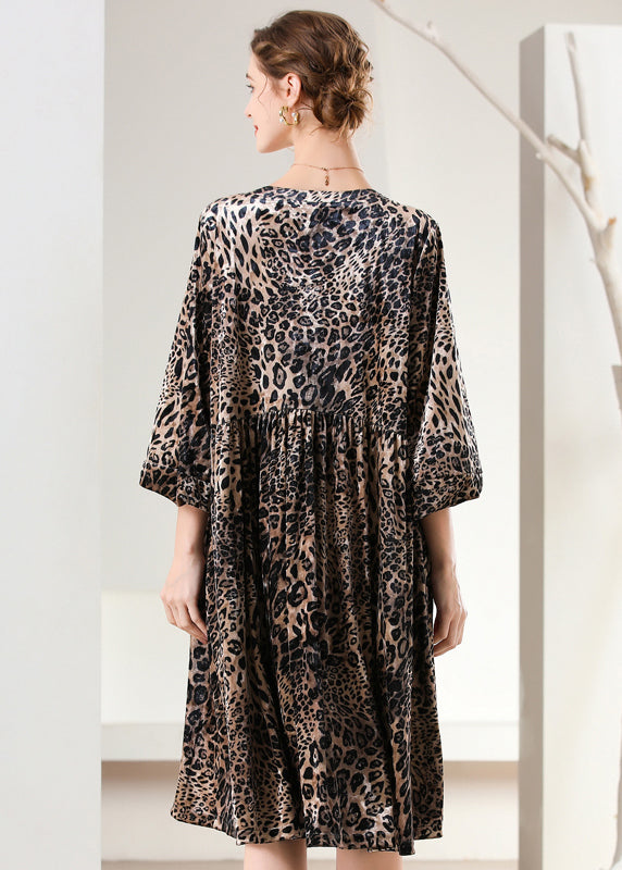 Women Leopard Print Oversized Silk Velour Holiday Dress Spring