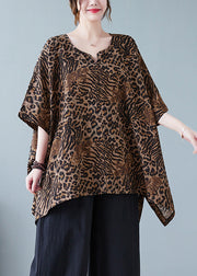 Women Leopard Yellow O-Neck Print T Shirt Batwing Sleeve