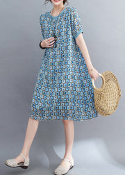 Women Light Blue Print Draping Chiffon Holiday Dress Summer