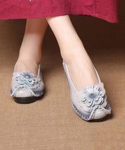 Women Light Grey Flower Splicing Flat Shoes