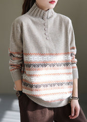 Women Light Grey Oversized Print Thick Knit Sweater Spring