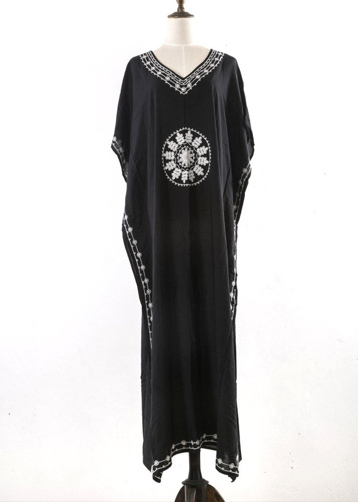 Women Loose Kaftan Swimsuit Cover Up Beach Long Casual Black Dress