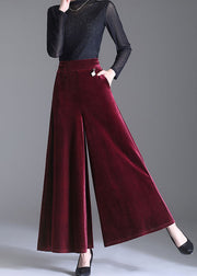 Women Mulberry Pockets Patchwork Velour Wide Leg Pants Fall