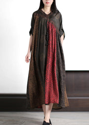 Women Mulberry Print Wrinkled Silk Long Dresses Summer