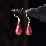 Women Mulberry Sterling Silver Cinnabar Water Drop Drop Earrings