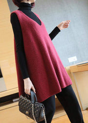 Women Mulberry V Neck Oversized Knit Vest Tops Sleeveless