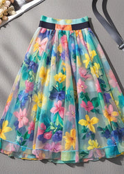 Women Multicolor Floral Print High Waist Tulle Skirts Summer