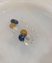 Women Multicolour Copper Gem Stone Glass Hoop Earrings