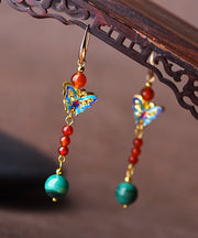 Women Multicour Cloisonne Malachite Bow Drop Earrings