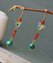 Women Multicour Cloisonne Malachite Bow Drop Earrings