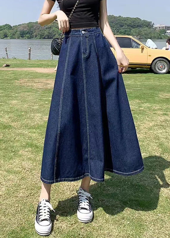 Women Navy High Waist Patchwork Denim A Line Skirts Summe