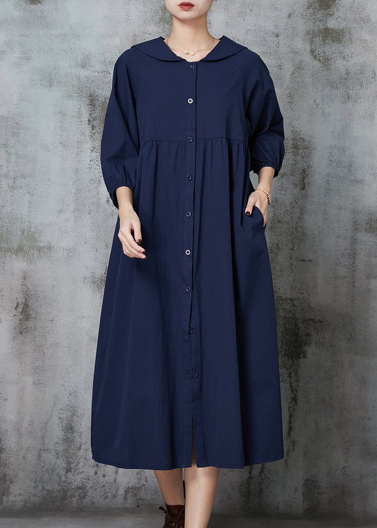 Women Navy Oversized Cotton Maxi Dresses Summer