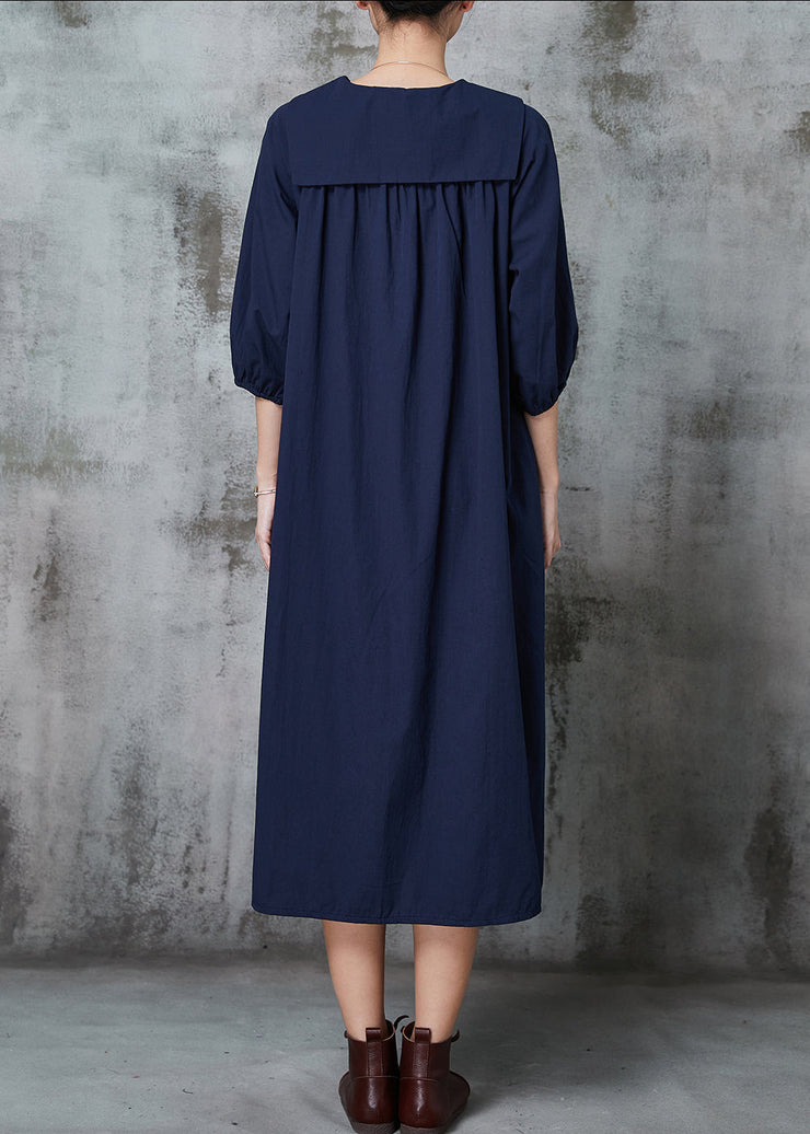 Women Navy Oversized Cotton Maxi Dresses Summer