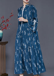 Women Navy Print Exra Large Hem Cotton Dresses Spring