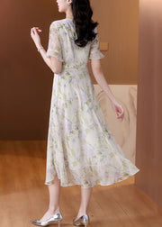 Women O Neck Print Chiffon Long Dress Summer