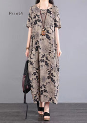 Women O Neck Print Patchwork Cotton Long Dresses Summer