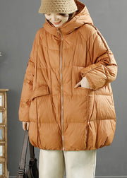 Women Orange Hooded Oversized Duck Down Down Jacket Winter