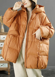 Women Orange Hooded Oversized Duck Down Down Jacket Winter