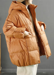 Women Orange Hooded Oversized Duck Down Down Jacket Winter