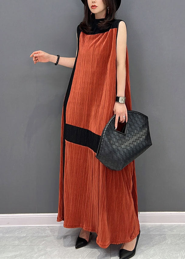 Women Orange Oversized Patchwork Cotton Robe Dresses Sleeveless