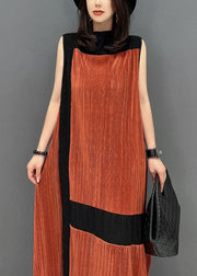 Women Orange Oversized Patchwork Cotton Robe Dresses Sleeveless