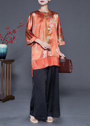 Women Orange Tasseled Patchwork Silk 2 Piece Outfit Fall