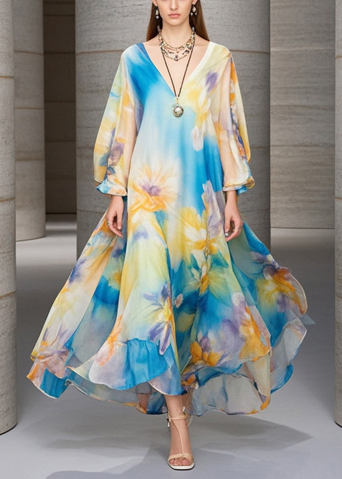 Women Oversized Print Chiffon Beach Dress Fall