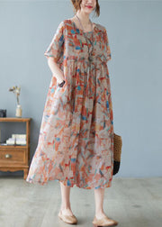 Women Oversized Print Exra Large Hem Cotton Long Dresses Short Sleeve